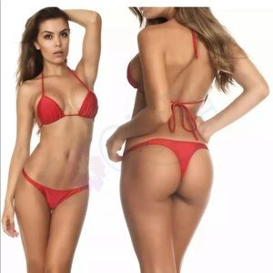 COQUETA BRAZILIAN MINI Thong Bikini Set Red Medium